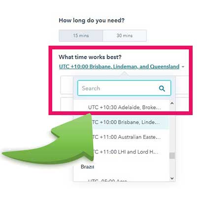 Select your meeting timezone